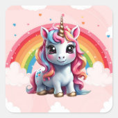 Eenhoorn Verjaardag Regenboog Uitnodiging, Sticker (Voorkant)