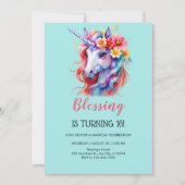 Eenhoorn verjaardag roze mooie bloemen kaart (Voorkant)