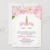 Eenhoorn verjaardag roze Mooie Bloemenuitnodiging, Kaart (Voorkant)