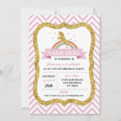 Eenhoorn Verjaardag Roze Partij Gouden Glitter Reg Kaart (Voorkant)