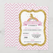 Eenhoorn Verjaardag Roze Partij Gouden Glitter Reg Kaart (Voorkant / Achterkant)