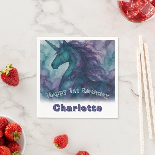 Eenhoorn Verjaardag servet - Alcohol Ink Style (Insitu)