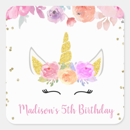 Eenhoorn Verjaardag Stickers Labels (Voorkant)