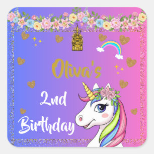 Eenhoorn Verjaardag Stickers   Rainbow Unicorn Par