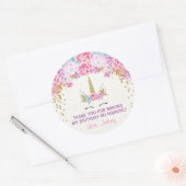 Eenhoorn verjaardag stickers, roze en goud ronde sticker (Envelop)