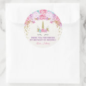 Eenhoorn verjaardag stickers, roze en goud ronde sticker (Tas)