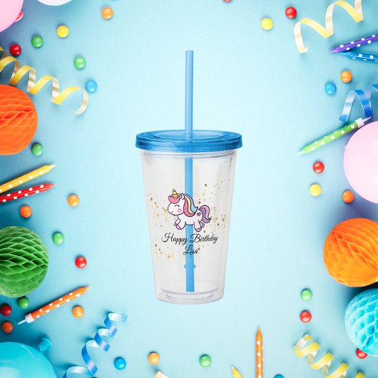 eenhoorn verjaardag thema acryl drinkbeker