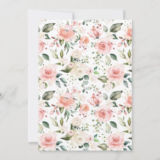 Eenhoorn Verjaardag Uitnodigen, Bloemen Roze Goude Kaart (Achterkant)