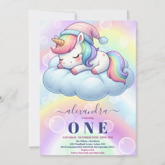 Eenhoorn Verjaardag Uitnodiging 1e (Voorkant)