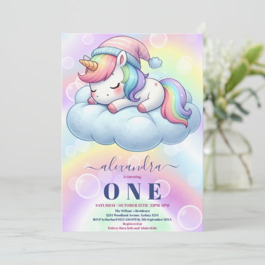 Eenhoorn Verjaardag Uitnodiging 1e (Staand voorkant)