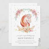 Eenhoorn Verjaardag uitnodiging 5 jaar (Voorkant / Achterkant)