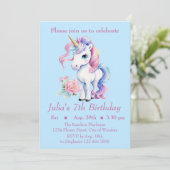 Eenhoorn Verjaardag Uitnodiging - Eenhoorn Feest (Staand voorkant)