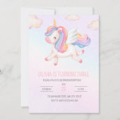 Eenhoorn Verjaardag Uitnodiging, Eenhoorn Regenboo Kaart (Voorkant)