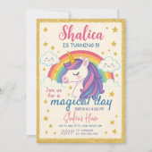 Eenhoorn Verjaardag uitnodiging, Eenhoorn Regenboo Kaart (Voorkant)