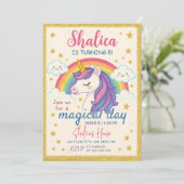 Eenhoorn Verjaardag uitnodiging, Eenhoorn Regenboo Kaart (Staand voorkant)