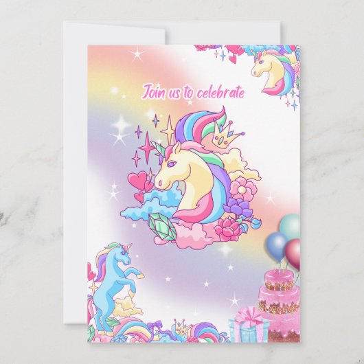 Eenhoorn Verjaardag Uitnodiging Feest (Achterkant)