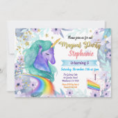 Eenhoorn verjaardag uitnodiging. Magische regenboo Kaart (Voorkant)