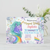 Eenhoorn verjaardag uitnodiging. Magische regenboo Kaart (Staand voorkant)