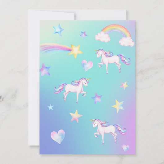 Eenhoorn Verjaardag Uitnodiging Meisjes Pastel Rai (Achterkant)