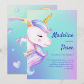 Eenhoorn Verjaardag Uitnodiging Meisjes Pastel Rai (Voorkant / Achterkant)
