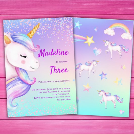 Eenhoorn Verjaardag Uitnodiging Meisjes Pastel Rai