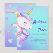 Eenhoorn Verjaardag Uitnodiging Meisjes Pastel Rai (Voorkant / Achterkant)
