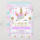 Eenhoorn verjaardag uitnodiging met glitter (Voorkant / Achterkant)