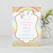 Eenhoorn Verjaardag Uitnodiging - Pastel Rainbow (Staand voorkant)