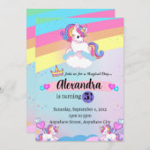 Eenhoorn Verjaardag Uitnodiging Pastel Rainbow Par (Voorkant / Achterkant)