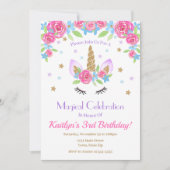 Eenhoorn Verjaardag Uitnodiging, Rainbow Glitter G Kaart (Voorkant)