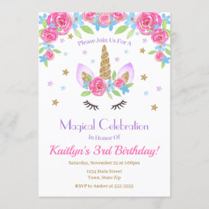 Eenhoorn Verjaardag Uitnodiging, Rainbow Glitter G Kaart