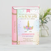 Eenhoorn Verjaardag Uitnodiging Roze Goud Magisch  (Staand voorkant)