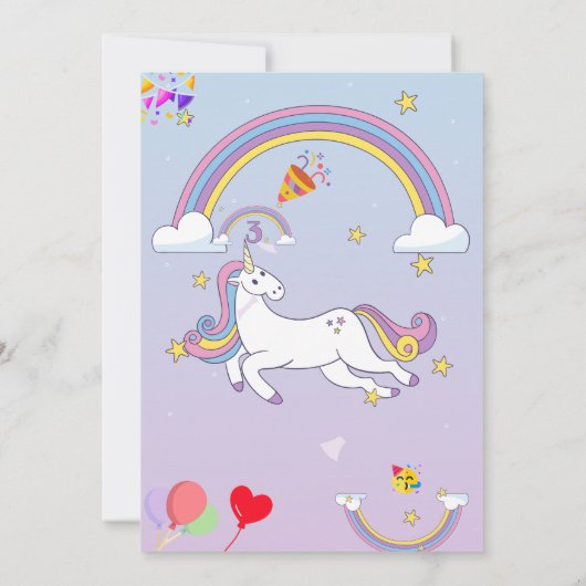 Eenhoorn verjaardag uitnodiging voor meisjes (Achterkant)