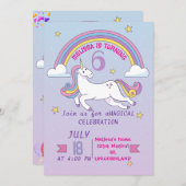 Eenhoorn verjaardag uitnodiging voor meisjes (Voorkant / Achterkant)