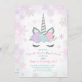 Eenhoorn Verjaardag Uitnodiging Winter Eenhoorn Pa (Voorkant / Achterkant)