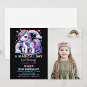 Eenhoorn Verjaardag Uitnodigingen met foto (Voorkant / Achterkant)