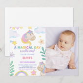 Eenhoorn Verjaardag Uitnodigingen met foto (Voorkant / Achterkant)