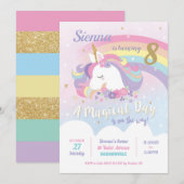 Eenhoorn Verjaardag Uitnodigingen Rainbow Girl (Voorkant / Achterkant)