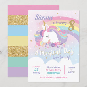 Eenhoorn Verjaardag Uitnodigingen Rainbow Girl