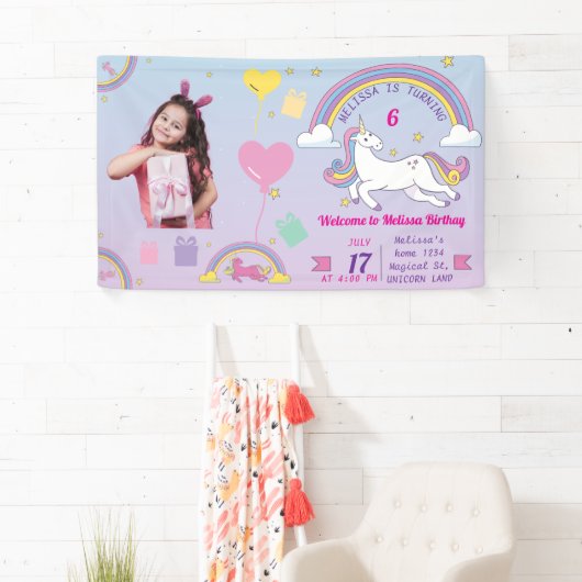 Eenhoorn Verjaardag Vinyl Banner - Aangepaste naam (Insitu)