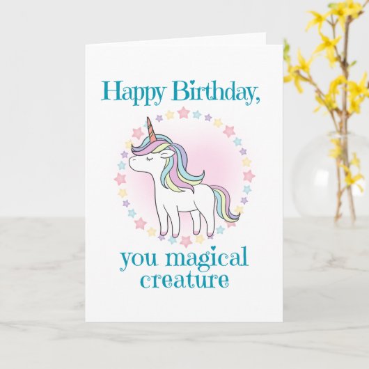 Eenhoorn verjaardag voor meisje kaart (Gele Bloem)