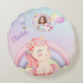 Eenhoorn verjaardagscadeau voor meisjes - naam en  rond kussen (Achterkant)