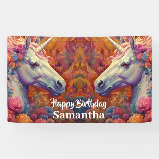 Eenhoorn Verjaardagsfeest Banner (Horizontaal)