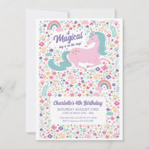 Eenhoorn Verjaardagsfeest Bloemen Roze Meisjes Kaart