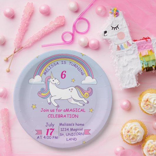 Eenhoorn verjaardagsfeest Bord – Aangepaste naam & (Feest)