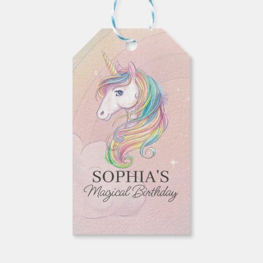 Eenhoorn verjaardagsfeest decoratie sprookje cadeaulabel (Achterkant)