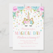 Eenhoorn Verjaardagsfeest Gouden Glitter Bloemen S Kaart (Voorkant)