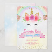 Eenhoorn Verjaardagsfeest Gouden Glitter Kaart (Voorkant / Achterkant)