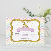 Eenhoorn Verjaardagsfeest Gouden Glitter Regenboog Kaart (Staand voorkant)