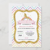 Eenhoorn Verjaardagsfeest Gouden Glitter Regenboog Kaart (Voorkant)